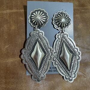 Native American Sterling Silver Concho Dangle Earrings by Leander Tahe